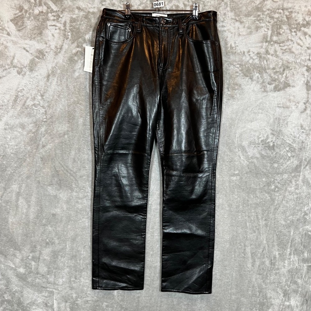 NWT AGOLDE Women's Black Recycled Leather Straight Leg Pants 29 Detox Style READ